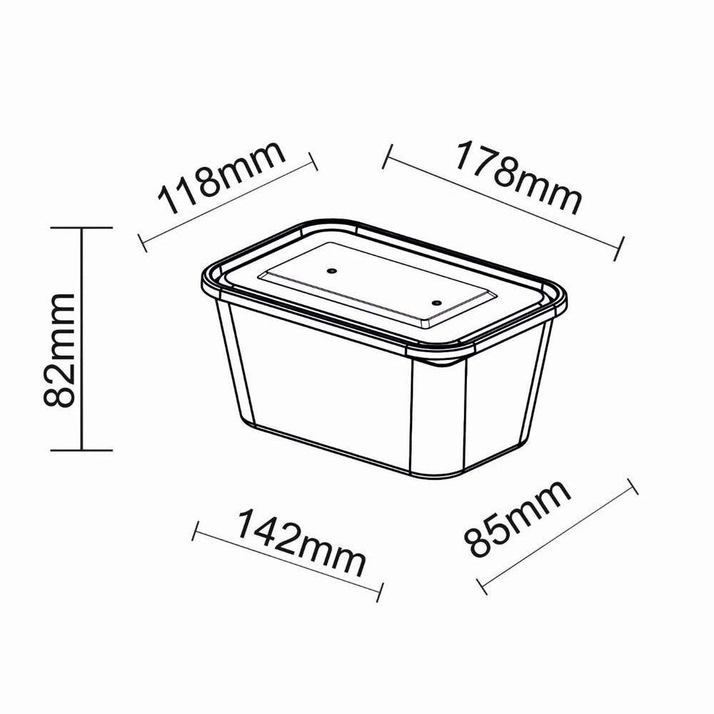 1000ml Plastic Microwaveable Containers & Lids - 250 Pc/box