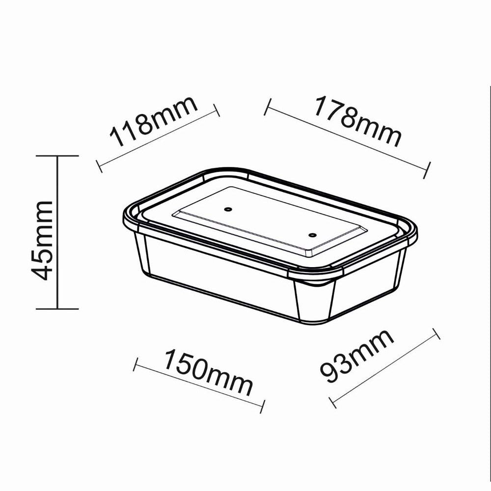 500ml Plastic Microwaveable Containers & Lids - 250 Pc/box