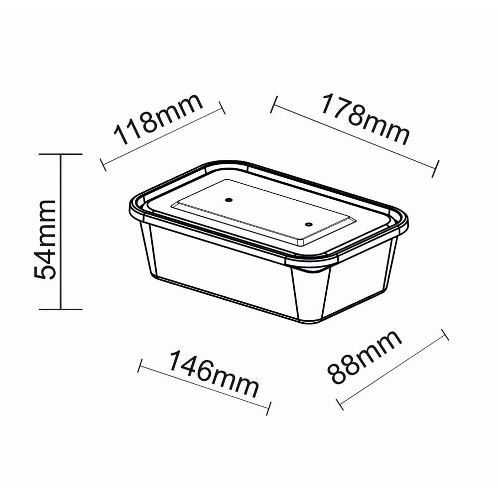 650ml Plastic Microwaveable Containers & Lids - 250 Pc/box