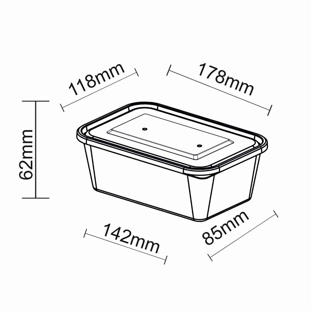 750ml Plastic Microwaveable Containers & Lids - 250 Pc/box