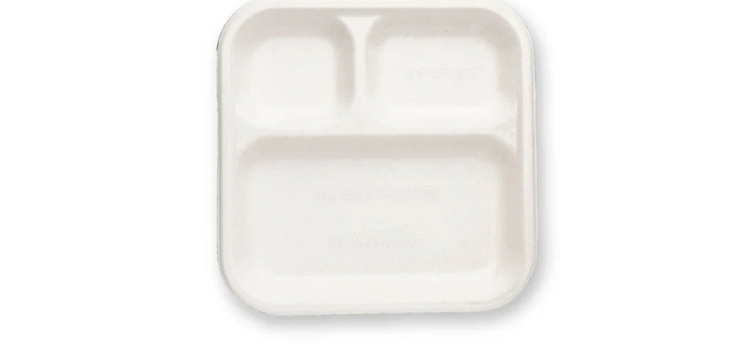 Bagasse 9*9 3 Compartment Meal Plate - 50Pcs/pack - 500pcs/box