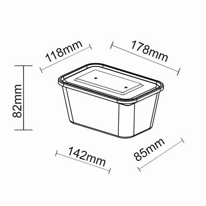 1000ml Microwaveable Containers with Lids - 250 Pc/box