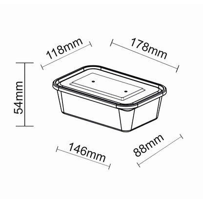 650ml Microwaveable Containers with Lids - 250 Pc/box