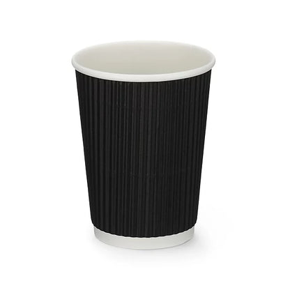 Black Double Wall Ripple Coffee Cups Size 4oz, 8oz, 12oz & 16oz