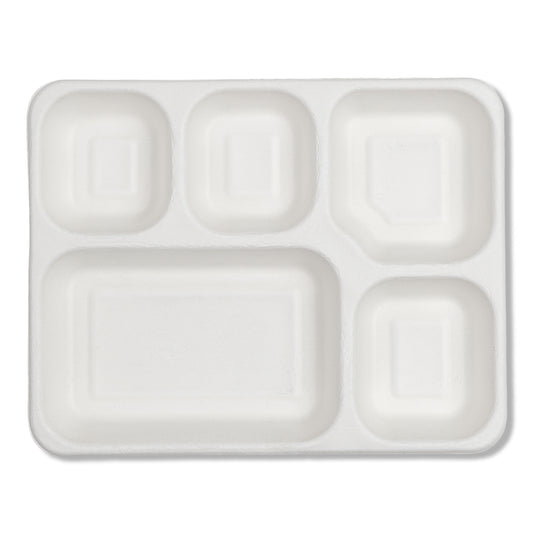 Bagasse 5 Compartment Meal Tray - 50pcs/pack - 500pcs/box