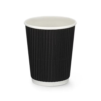 Black Double Wall Ripple Coffee Cups Size 4oz, 8oz, 12oz & 16oz