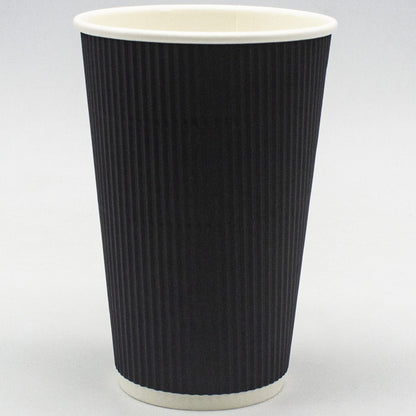 Black Double Wall Ripple Coffee Cups Size 4oz, 8oz, 12oz & 16oz
