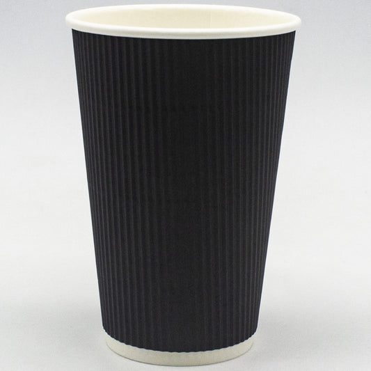 16oz Black Double Wall Ripple Coffee Cups - 500pc/box