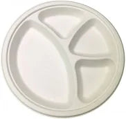 Bagasse 12" 4 Compartment Round Plate - 25pcs x 12packs - 300pcs/box