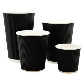Black Double Wall Ripple Coffee Cups Size 4oz, 8oz, 12oz & 16oz