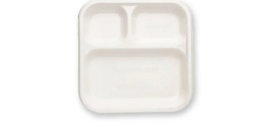 Bagasse 9*9 3 Compartment Meal Plate - 50Pcs/pack - 500pcs/box