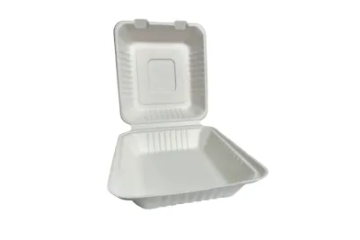 Eco 8″ White Bagasse Biodegradable Clamshell 8*8" - 200pcs / box