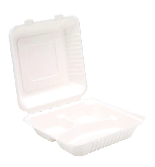 Eco Bagasse Clamshell Meal Boxes 9" 3 Compartment 9*9" - 200pcs / box